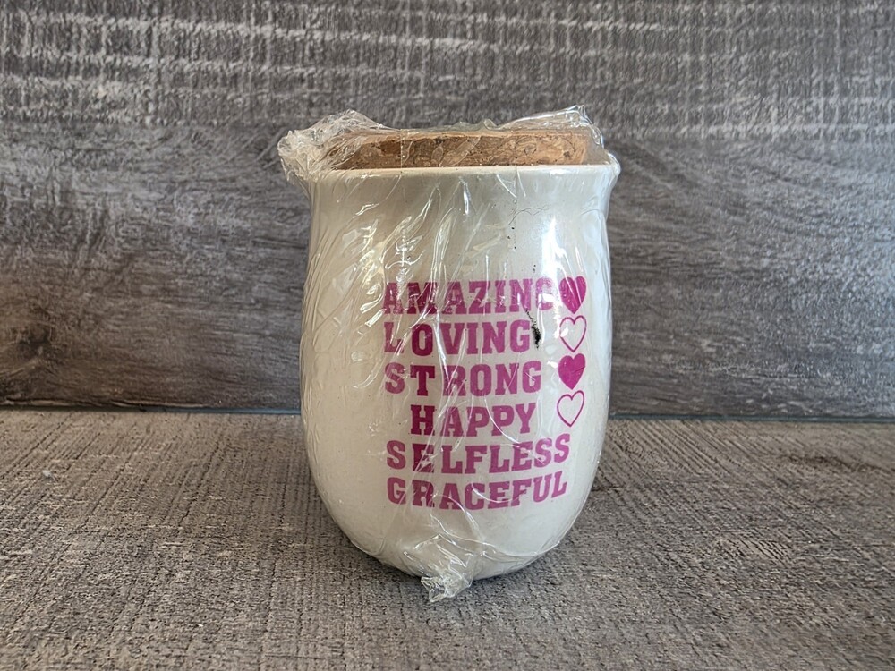 Mini Jar w Cork Top Amazing Loving Mom Sister Friend 3" Tall White Pink 124f
